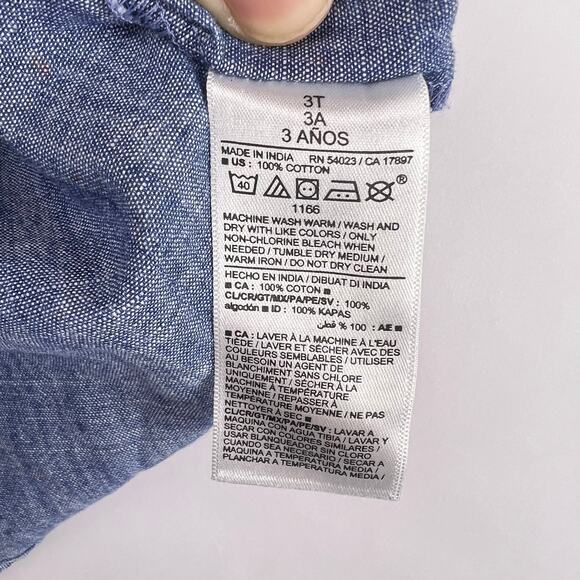 Old Navy, Short Sleeve Chambray Shirt, Blue, 100% Cotton, Button-Up Polka Dot - Picture 5 of 11